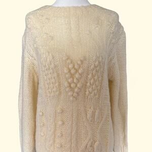 Vintage 90s Style Coquette Hand Knit Cream Cable Knit Sweater